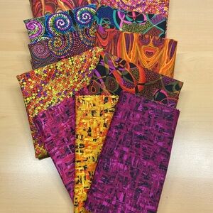 Vibrant Abstract Quilting Fabric Bundle - Hot Pink, Orange, Yellow, Teal